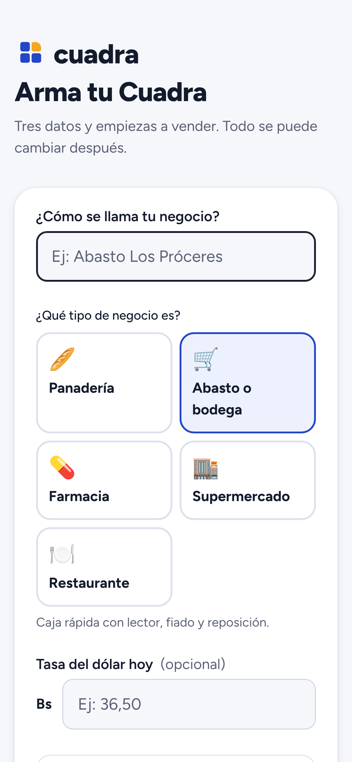 Cuadra en el teléfono: Arma tu Cuadra eligiendo el tipo de negocio